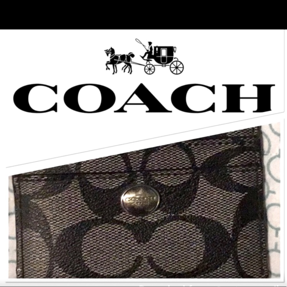 Coach Card Holder Black and Grey Monogrammed With Coach Logo